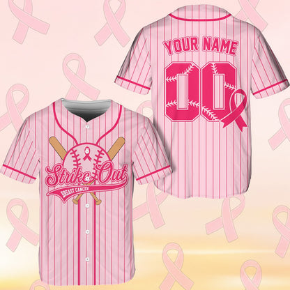 Another front view of the custom pink breast cancer awareness baseball jersey