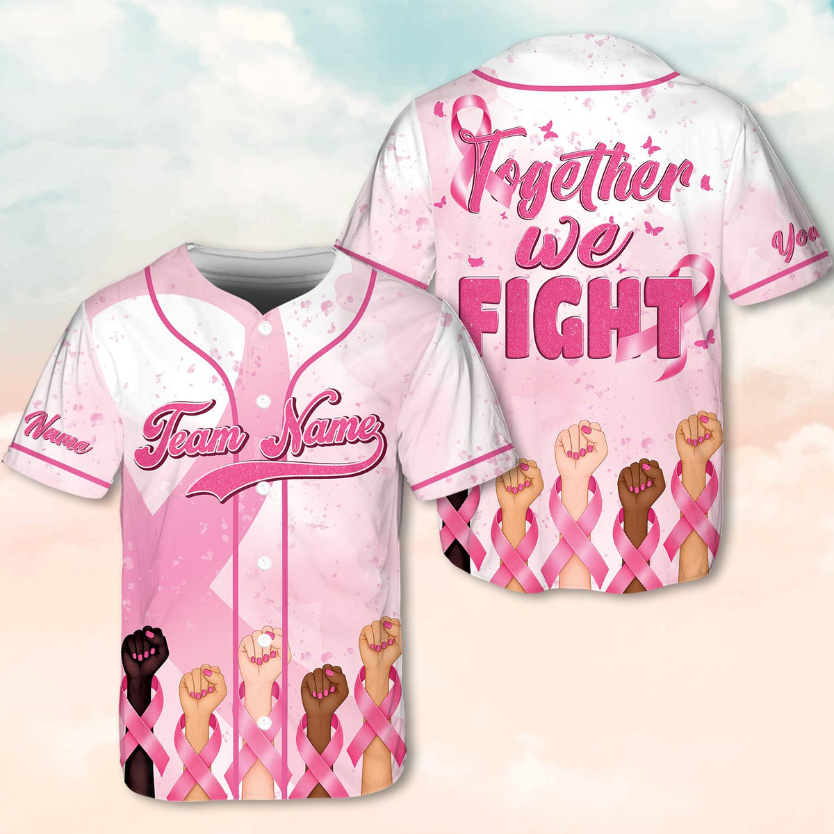 Adult custom baseball jersey with pink ribbons, main view