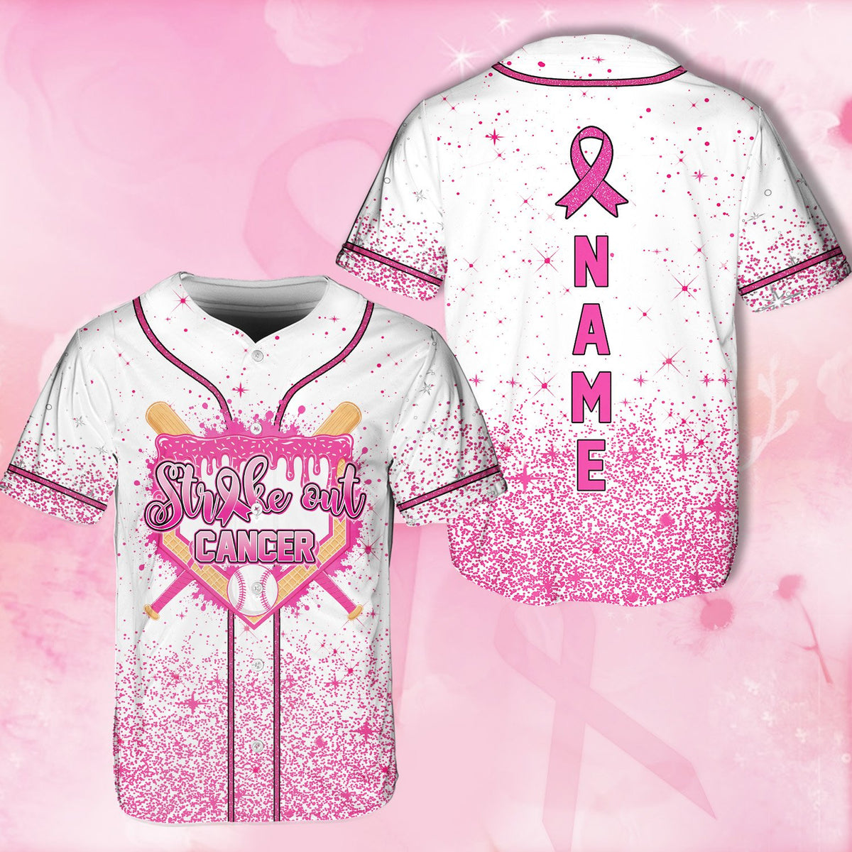 White breast cancer awareness baseball jersey front view 8
