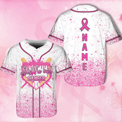 White breast cancer awareness baseball jersey front view 8