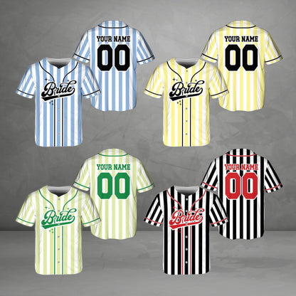 Assorted multicolor personalized baseball jerseys with bridal designs
