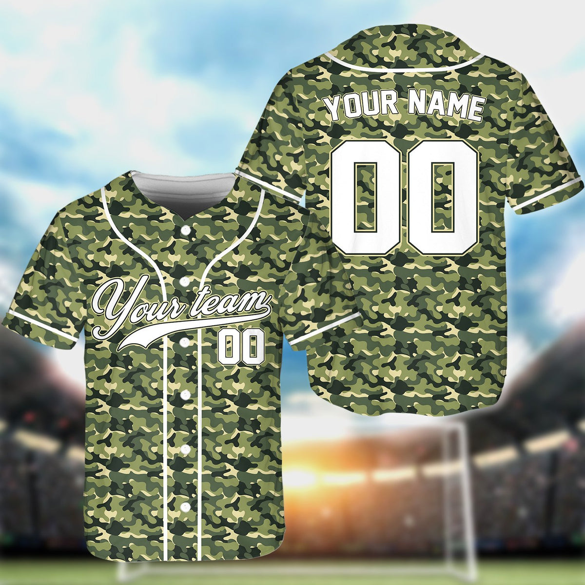 Alternative back view of custom camo baseball jersey