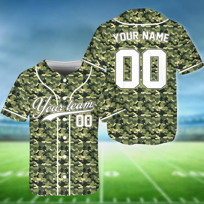 Purple and grey camo custom baseball jersey front view