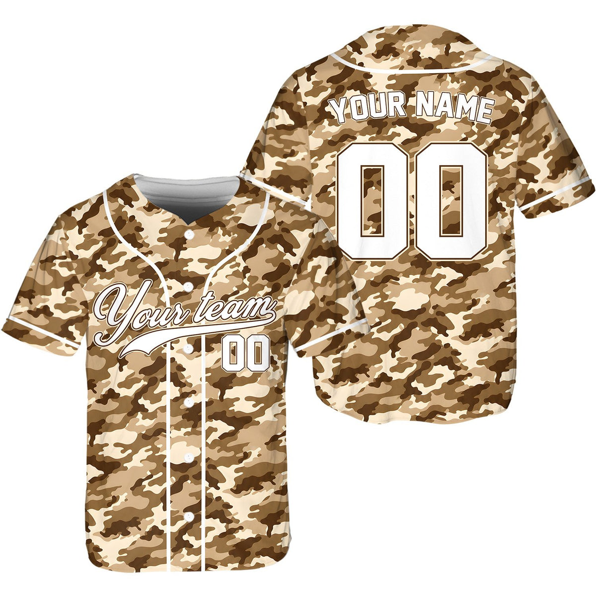 Pink camo personalized baseball jersey front view