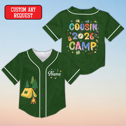 Dark green custom baseball jersey for summer camp, front view