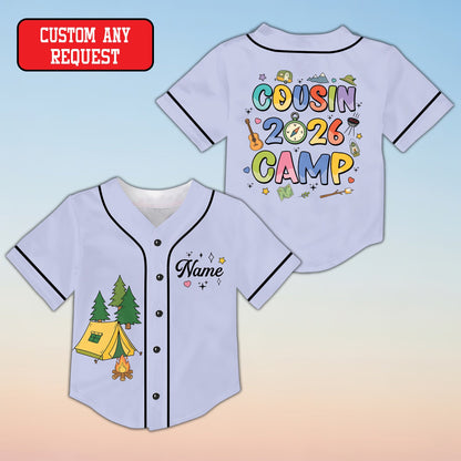 Lavender custom baseball jersey for family camp, front view