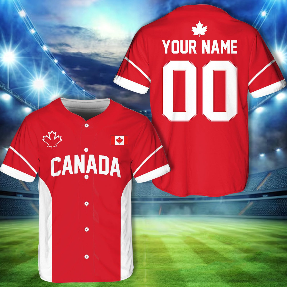 Another front view of the custom red and white baseball jersey