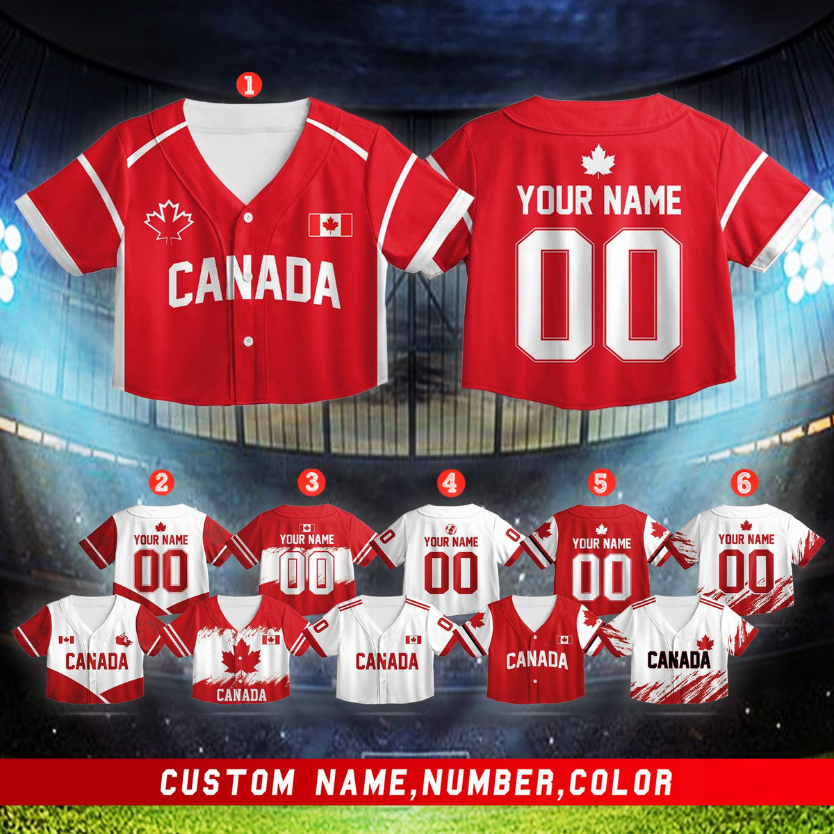Alternate front view of custom red and white baseball jersey