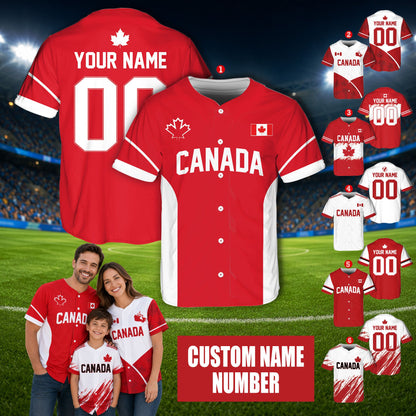 Second lifestyle view of the custom red and white baseball jersey