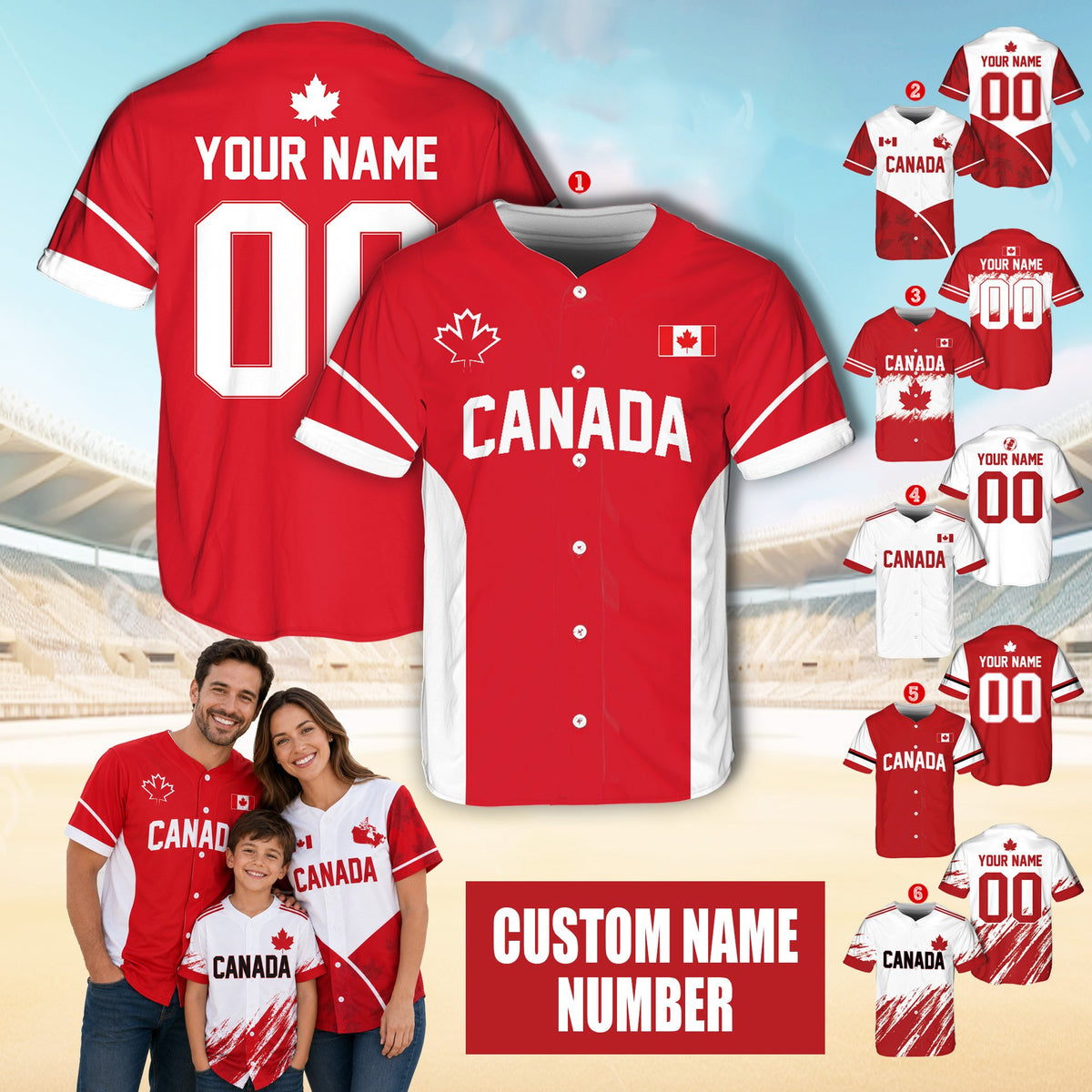 Fourth lifestyle view of the personalized red and white baseball jersey