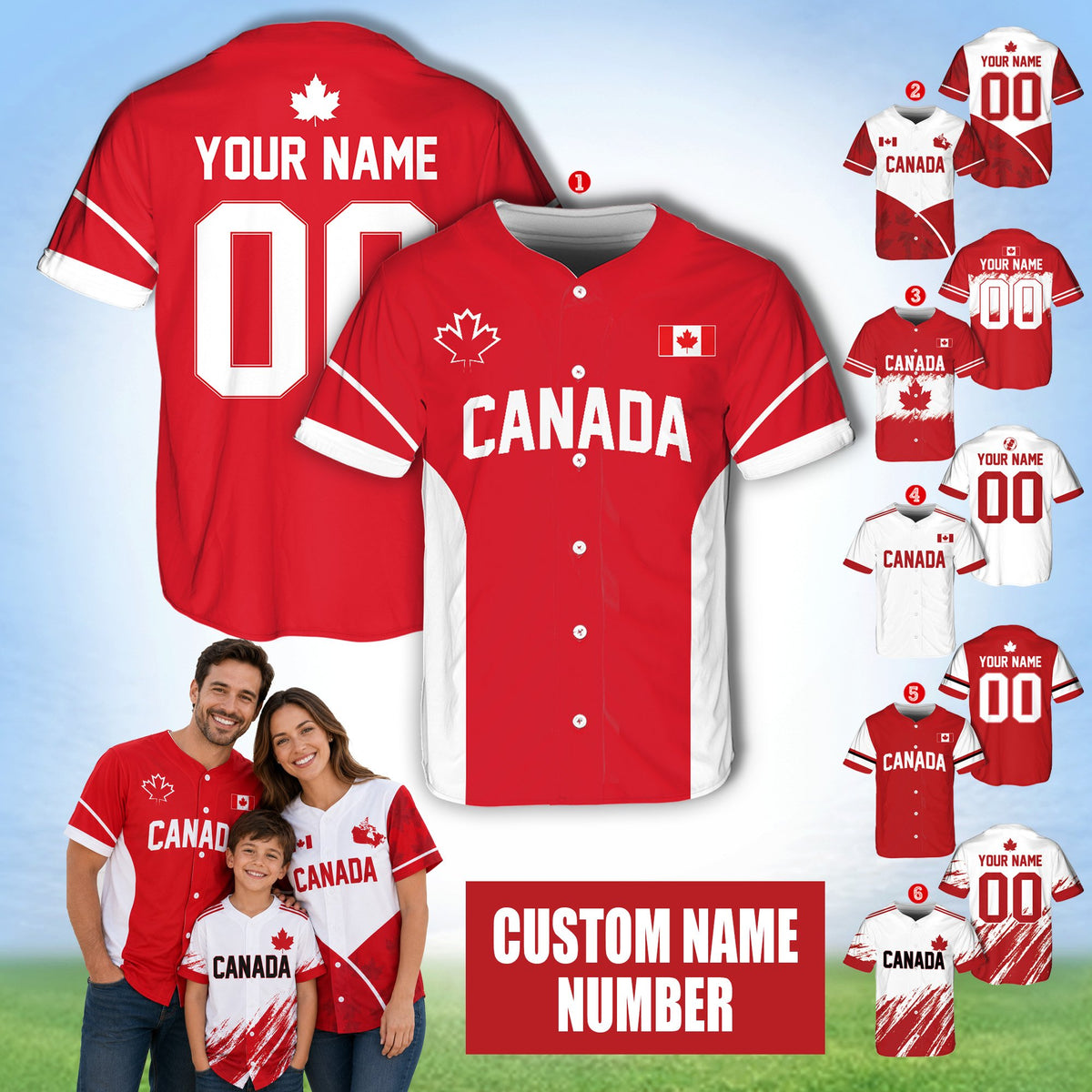 Lifestyle view of a person wearing the personalized red maple leaf baseball jersey