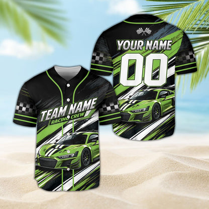 Aggressive racing theme design on the black baseball jersey