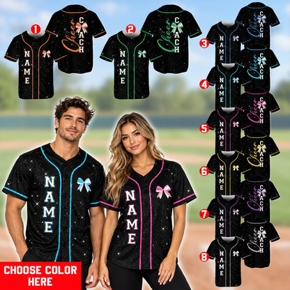 Back view of black cheer baseball jersey with yellow bow accent and custom number