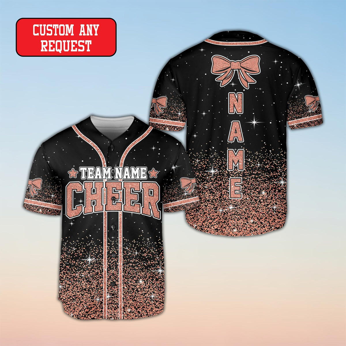 Black cheerleading baseball jersey abstract pattern front view 2