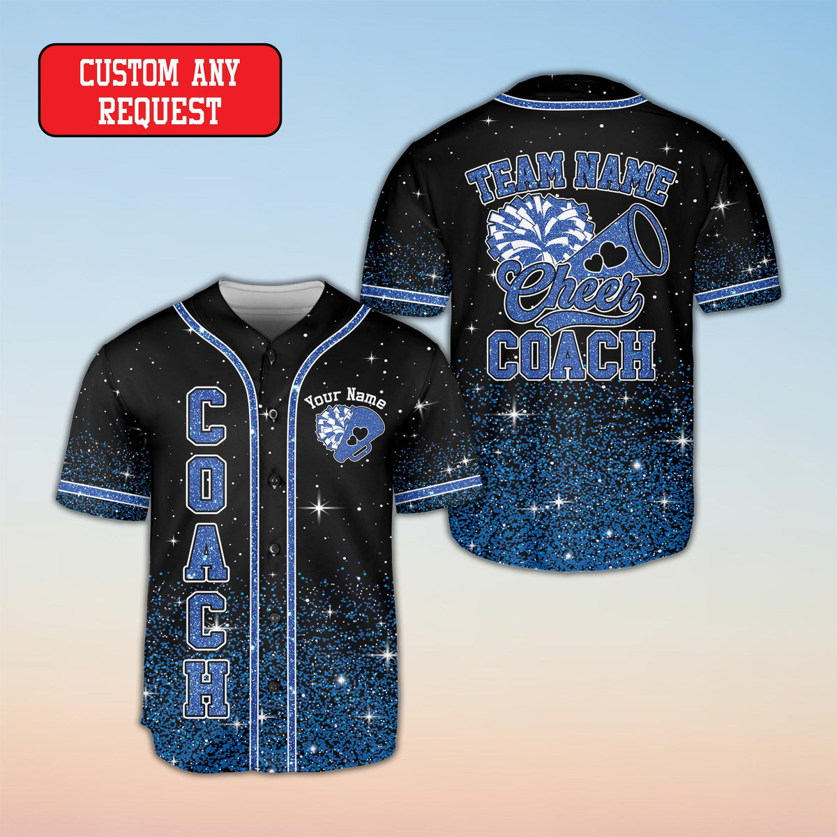 Detailed front view of black personalized baseball jersey