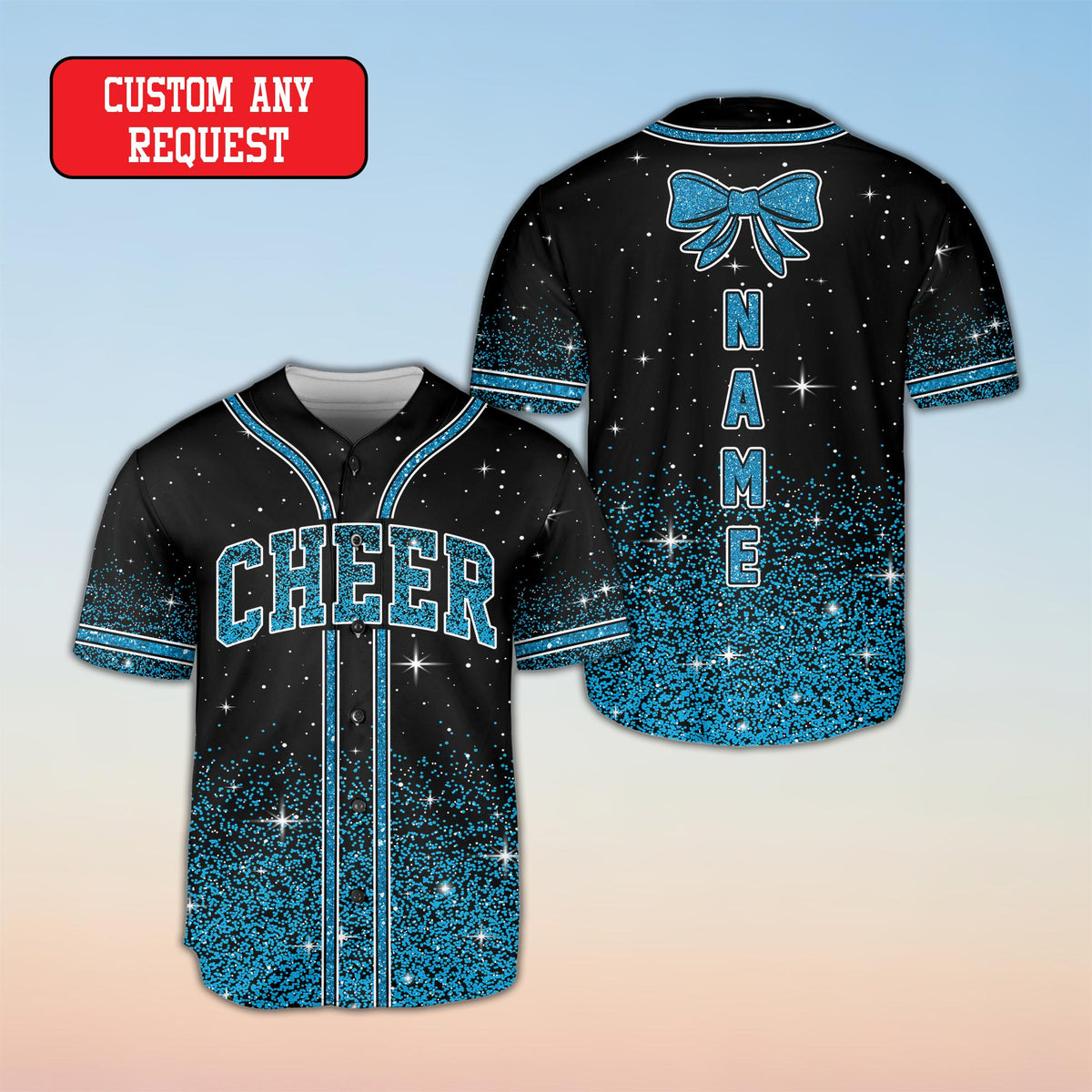 Detailed view of personalized baseball jersey faux glitter pattern
