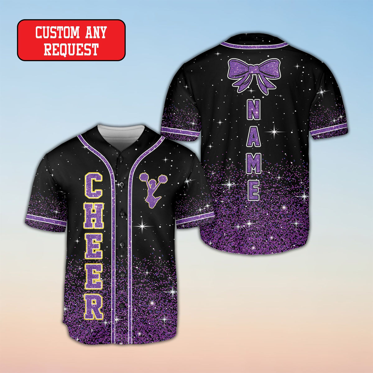 Black starry cheerleading baseball jersey design detail