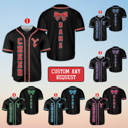 Black cheerleading baseball jersey with faux glitter design, main view