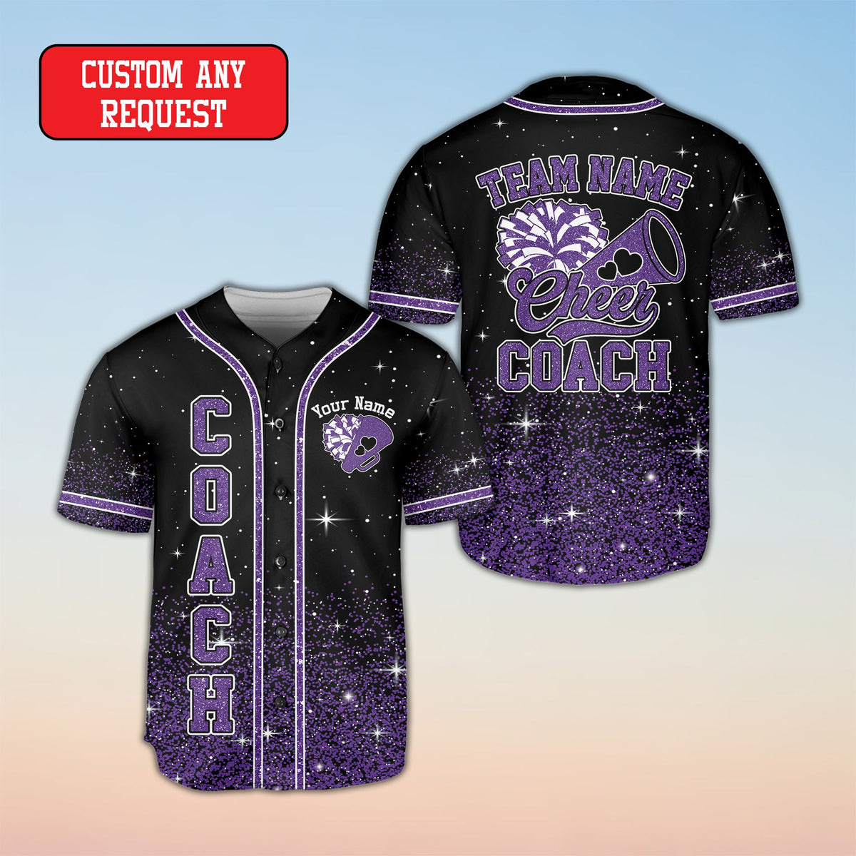 Close-up front view of cheerleading baseball jersey design