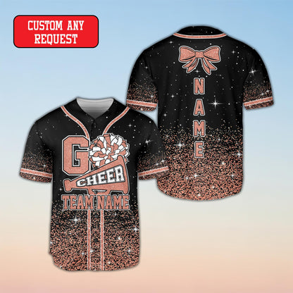 Close up of the sparkling glitter effect on the custom baseball jersey