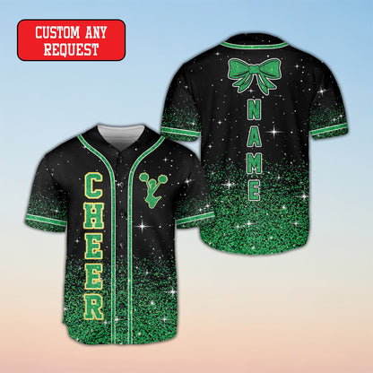 Close up of cheer silhouette on personalized baseball jersey