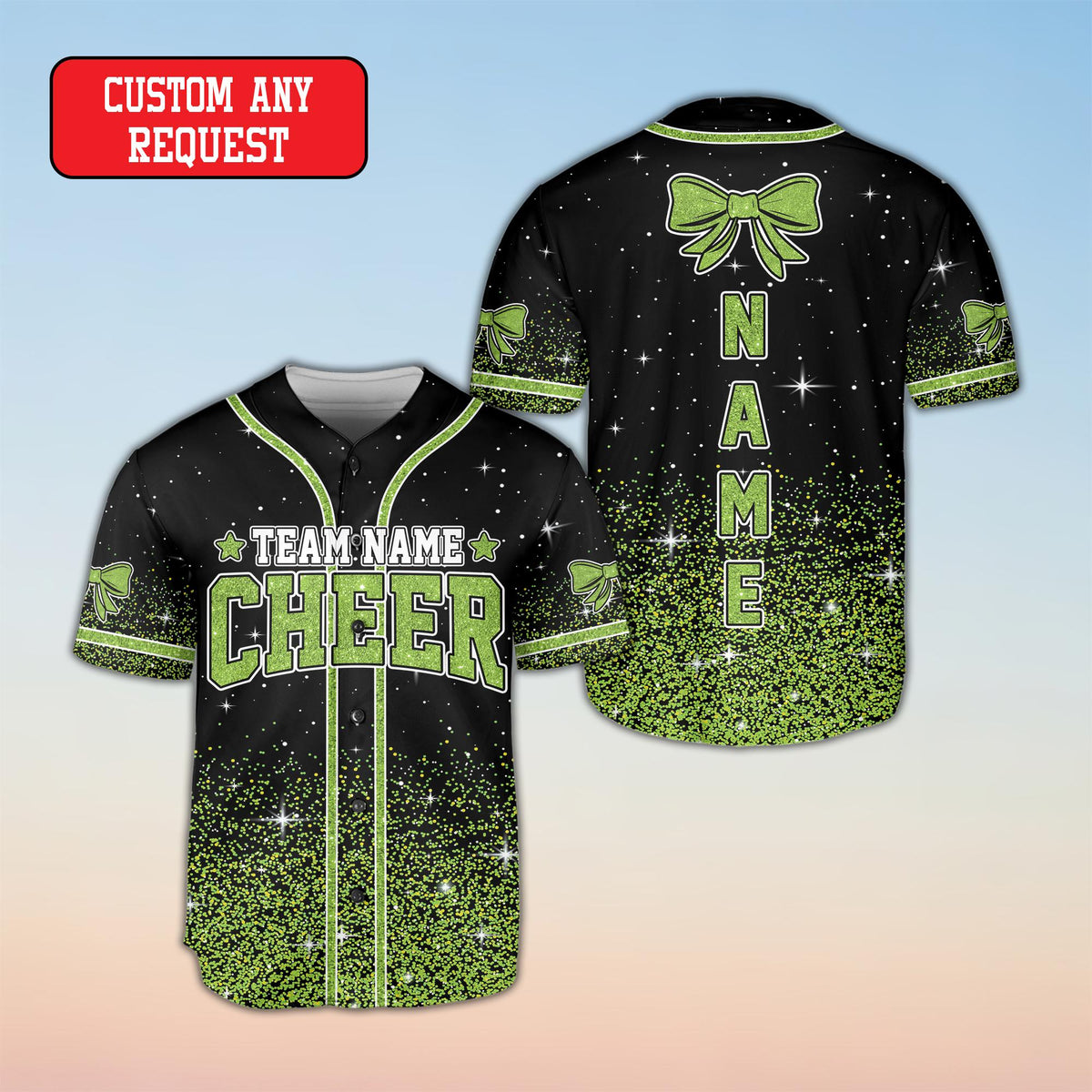 Black cheerleading baseball jersey custom front view 4