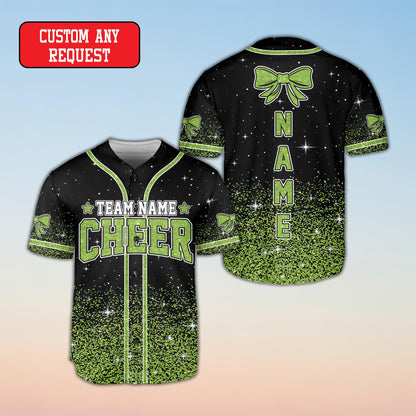 Black cheerleading baseball jersey custom front view 4
