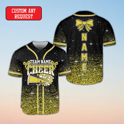 Front view of black cheerleading baseball jersey variation 3