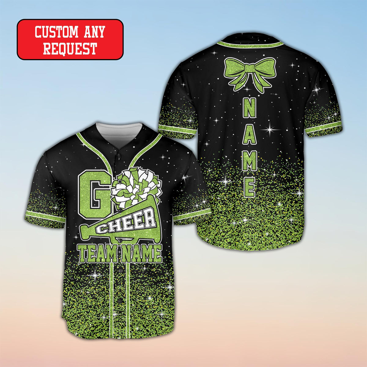 Back view showing the large bow graphic and vertically stacked custom name