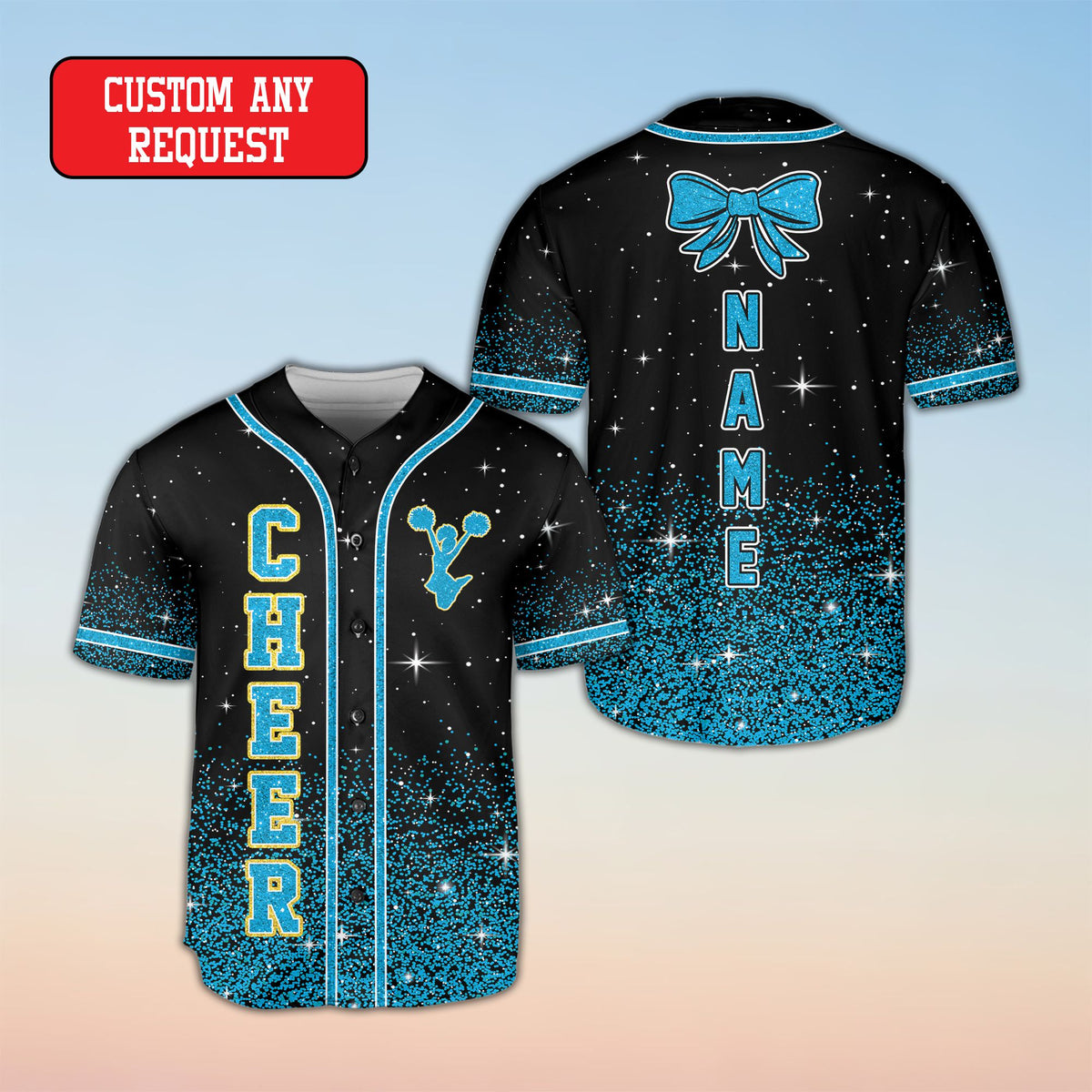 CHEER text on starry black background baseball jersey