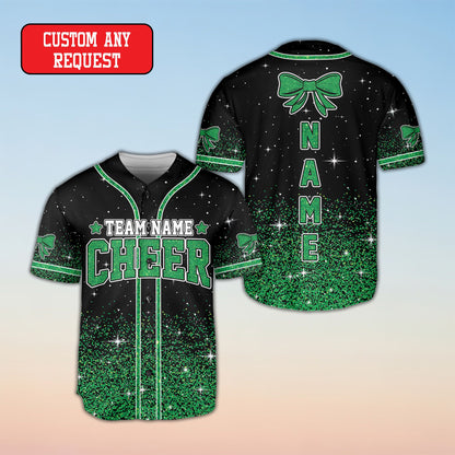 Black cheerleading baseball jersey custom front view 5
