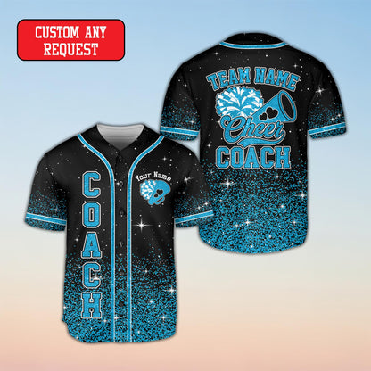 Front angle view of the black cheerleading baseball jersey