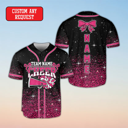 Front view of black cheerleading baseball jersey variation 4