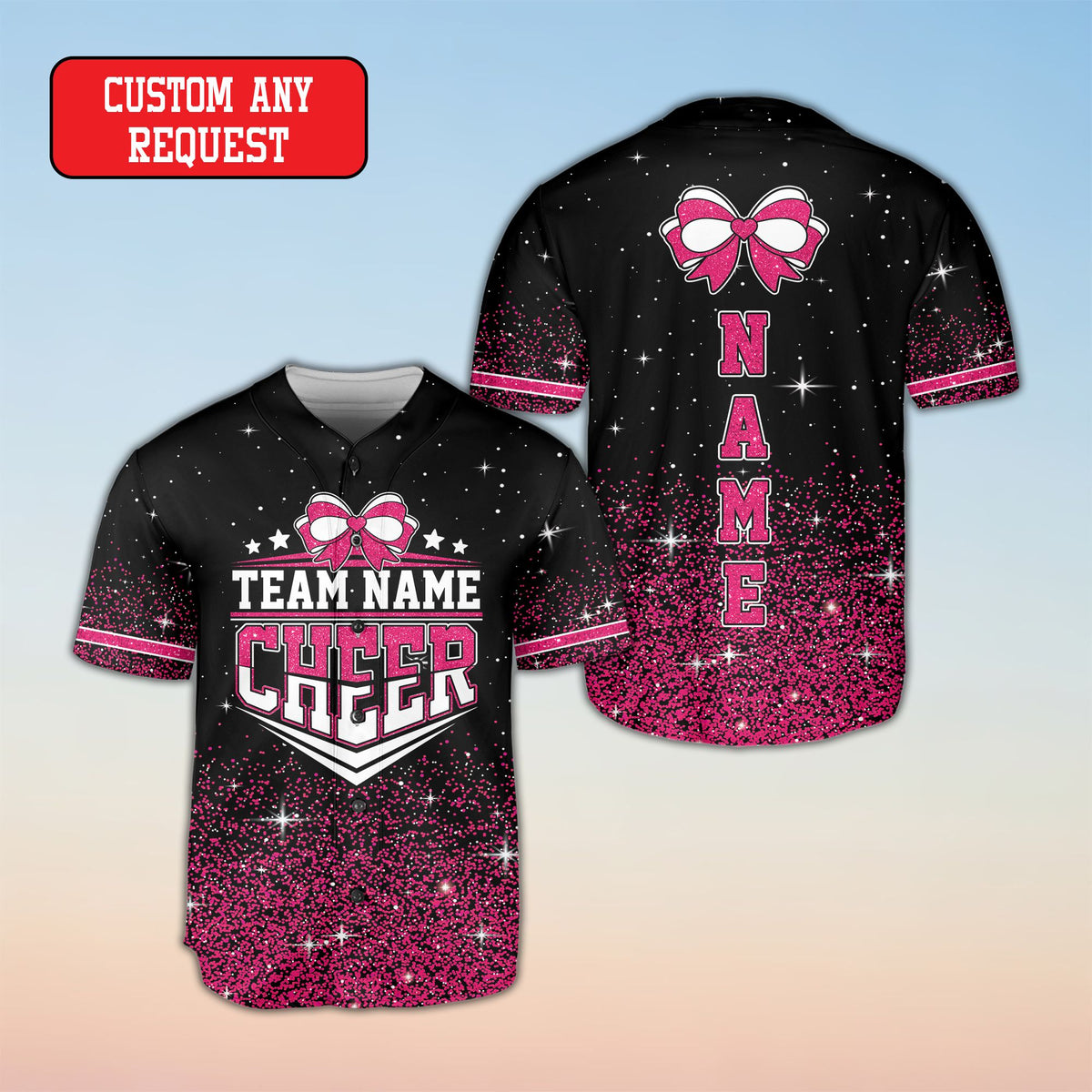 Front view of the polyester cheerleading baseball jersey