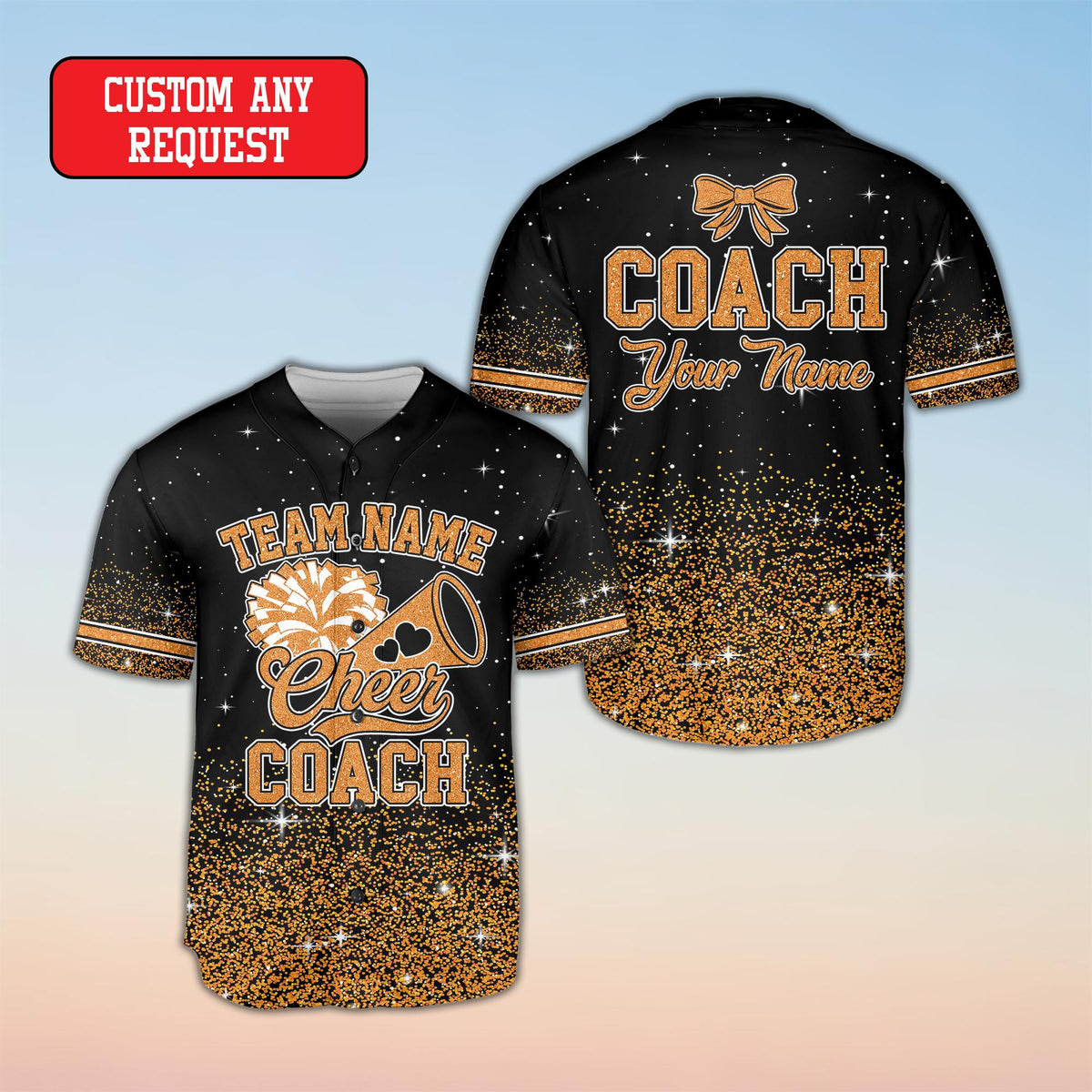 Sleeve detail showing glittery print on the custom baseball jersey