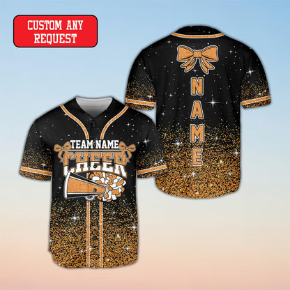 Front view of black cheerleading baseball jersey variation 5