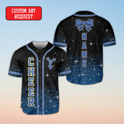 Faux glitter gradient detail on personalized cheer baseball jersey