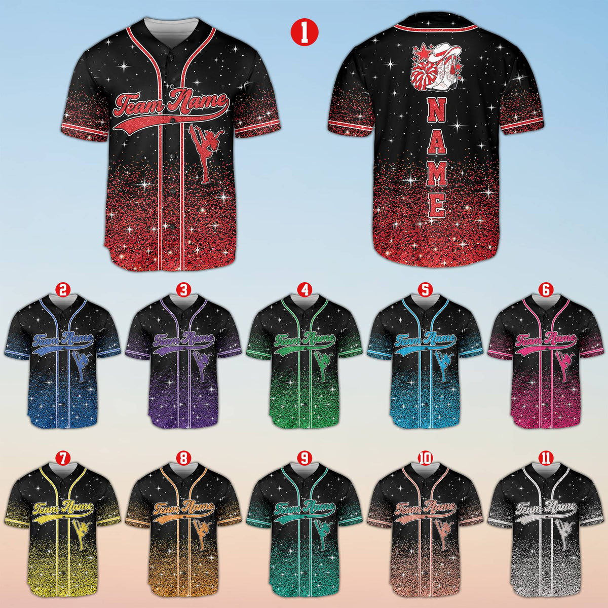 Front view focusing on the abstract starry background of the personalized jersey