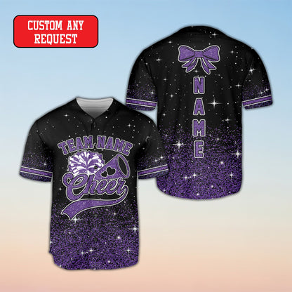 Flat lay front view of the custom cheerleading baseball jersey