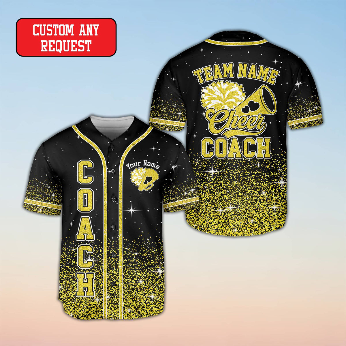 Close-up view of the custom text and megaphone design on the front