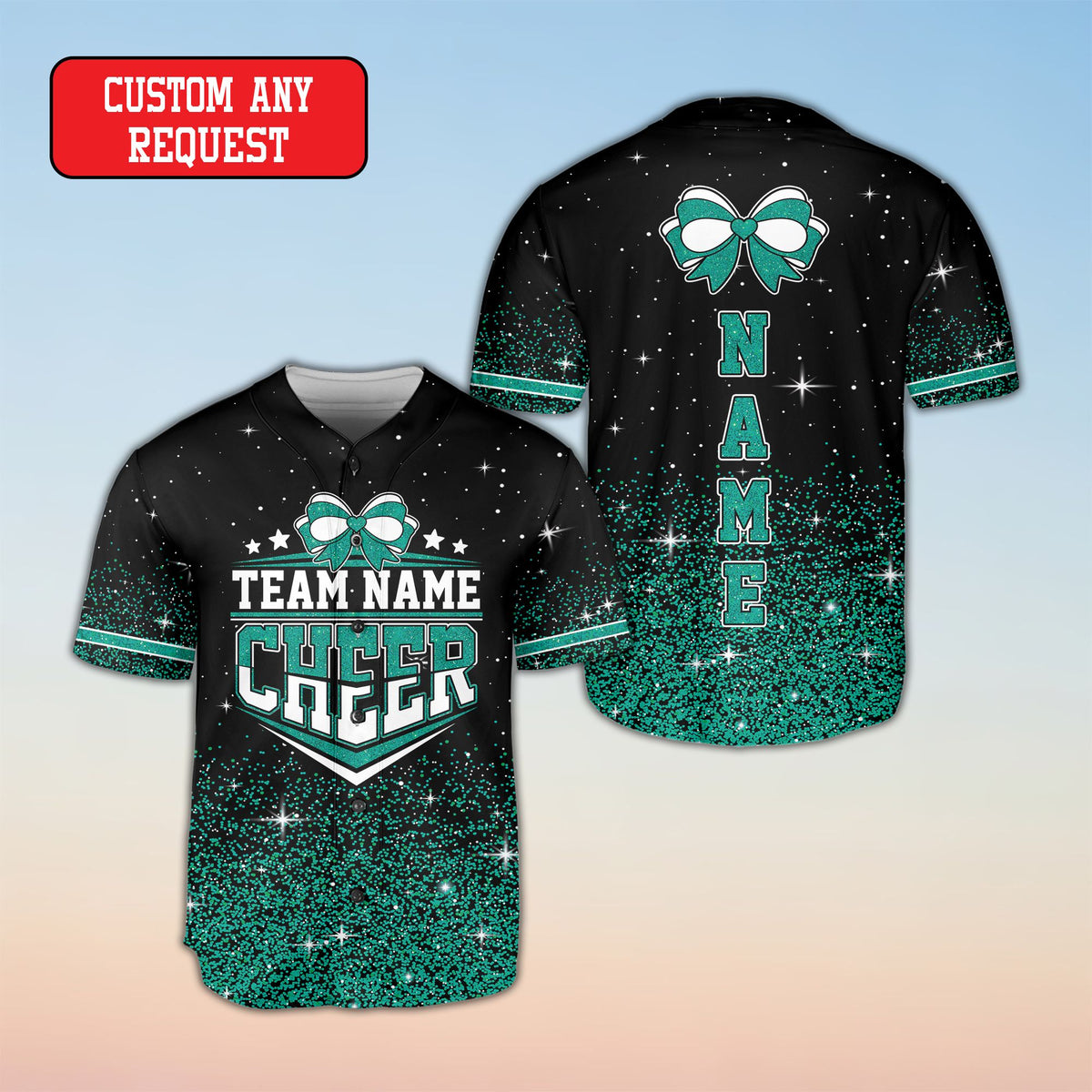Additional front view of the custom text cheerleading apparel