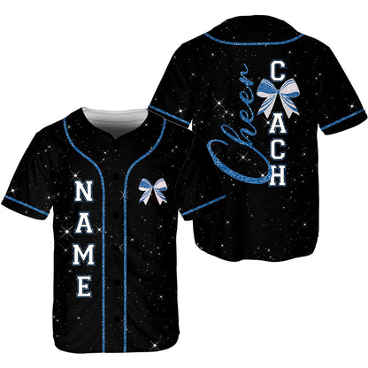 Front view of the custom name and number baseball jersey in black highlighting the vertical name placement