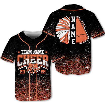 Front view capturing the vibrant colors on the cheerleading baseball jersey.