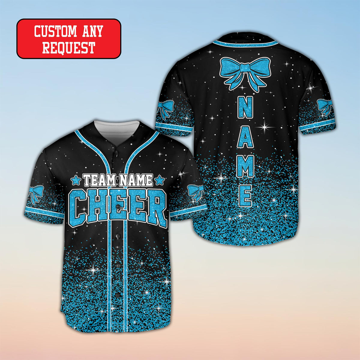 Black cheerleading baseball jersey custom front view 8