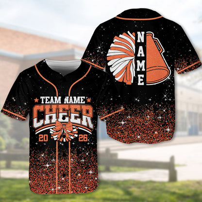 Front view of the personalized baseball jersey tailored for cheerleading enthusiasts.
