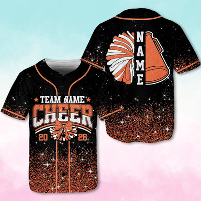 Front view showcasing the complete design of the black cheerleading baseball jersey.