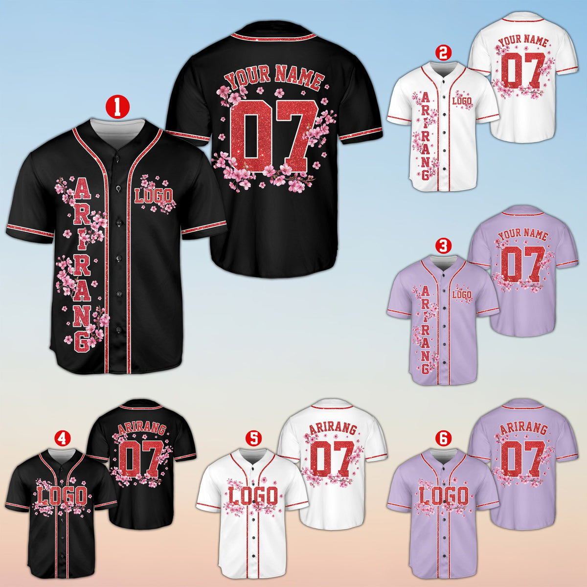 Multicolor floral baseball jersey personalized front view