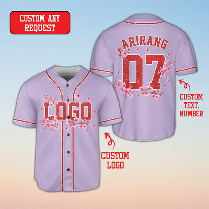 Purple personalized baseball jersey floral pattern front view