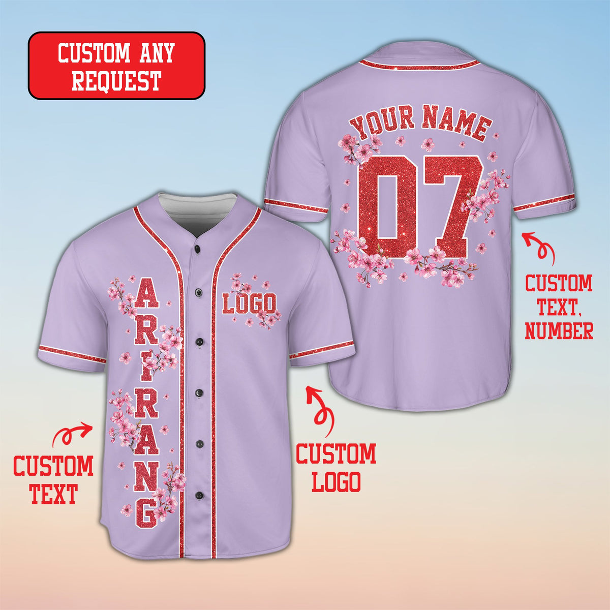 Purple cherry blossom baseball jersey personalized front view