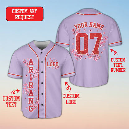 Purple cherry blossom baseball jersey personalized front view